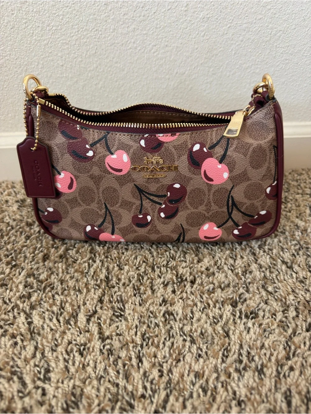 Coach Pink Cherry Signature Canvas Shoulder Bag